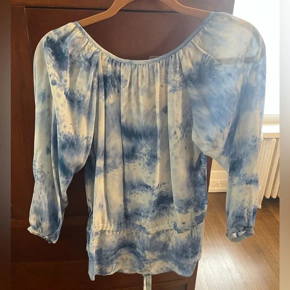NWT Rebecca Taylor Sky Blue Tie-Dye silk  Blouse size 4 - Picture 3 of 6